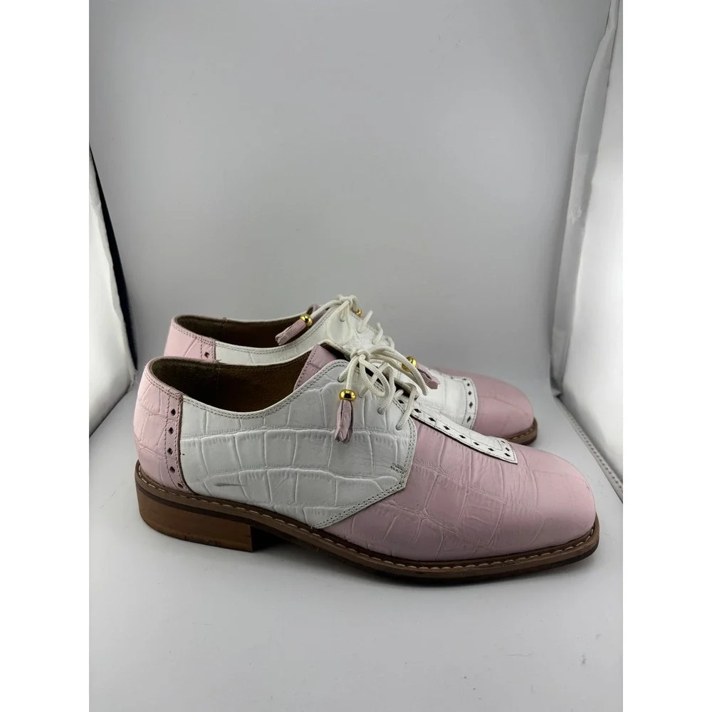 Donato Marrone Mens Pink White Croc Leather Oxfords Square Toe Shoes 7.5 Fits 8